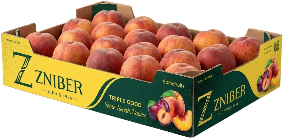 ZNIBER retail crate of fresh peaches